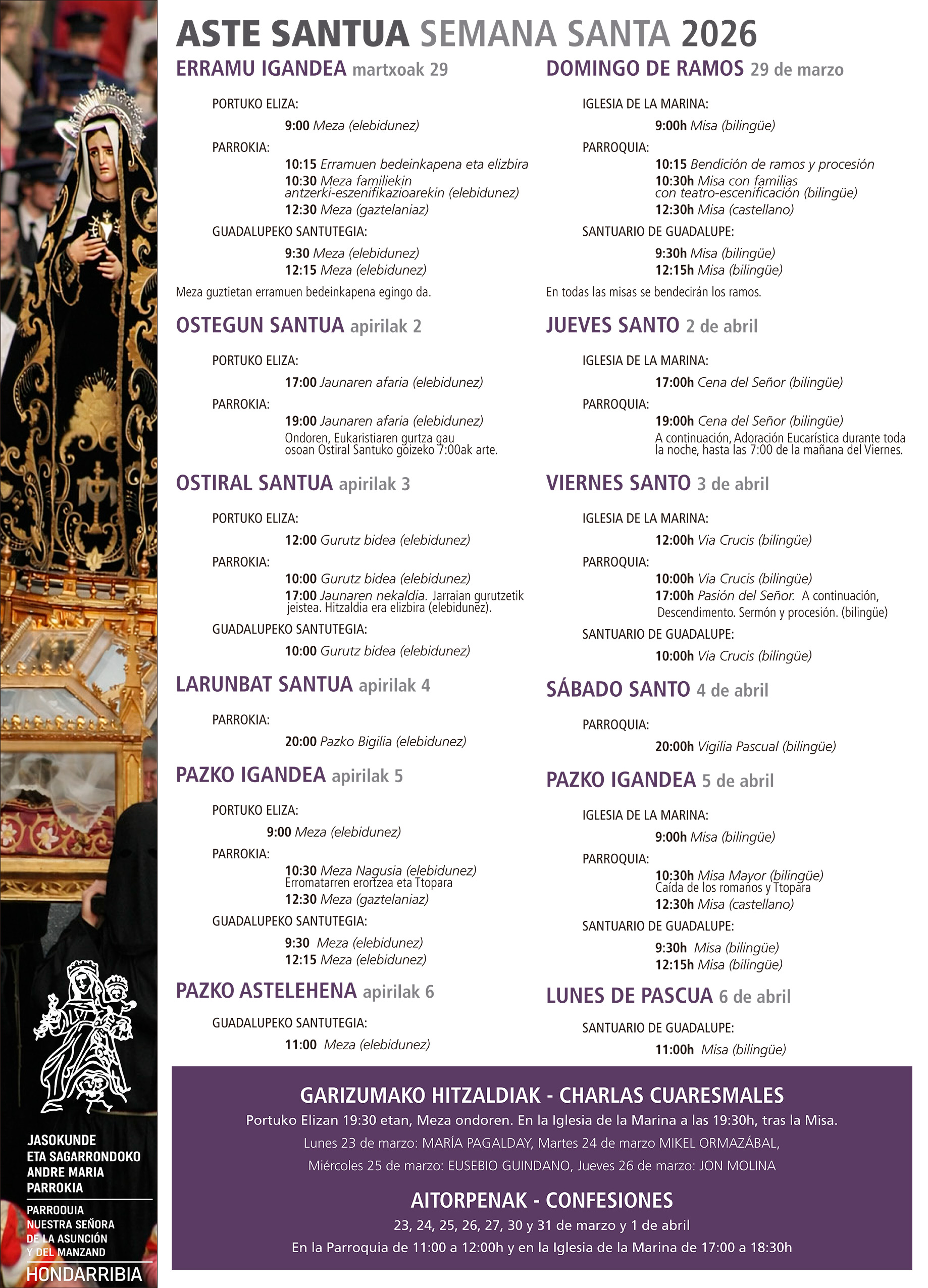 Horarios Semana Santa 2026 | Nuestra Señora de la Asunción y del Manzano